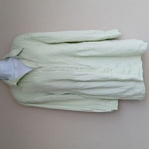 Kate Hill 100% Linen Shirt Women Button Up Pale Green Long Sleeve Top Medium
